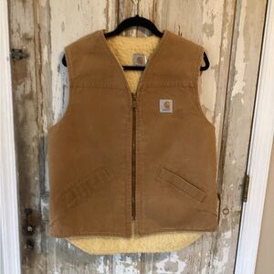 Vintage Carhartt Men’s Large Duck Canvas Vest Sherpa Lined  - no size tag S/M?